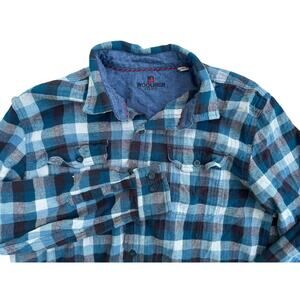 Woolrich Outdoors Dark Teal Plaid Button Down Cotton Flannel Shirt Mens Size L
